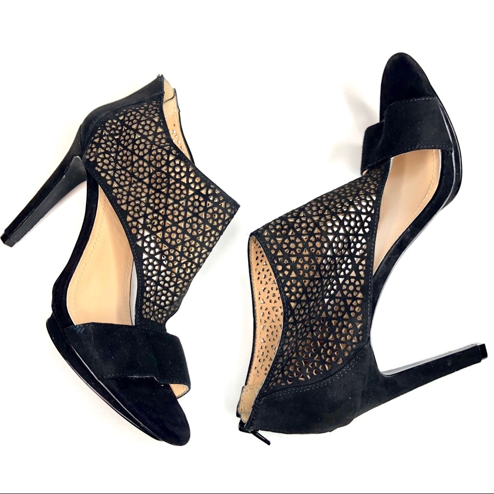 Bcbgeneration Black Leather Open Toe Stilettos - image 2